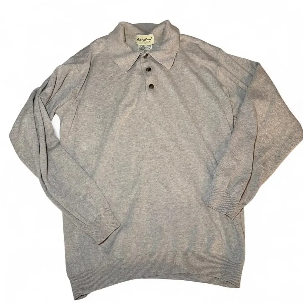 Eddie Bauer Beige Long Sleeve Polo Sweater – Men's Tall Large